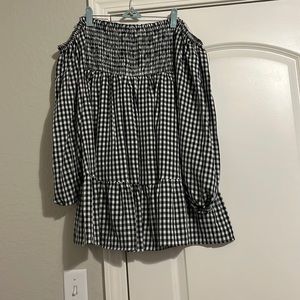 Black gingham off the shoulder puff sleeve dress